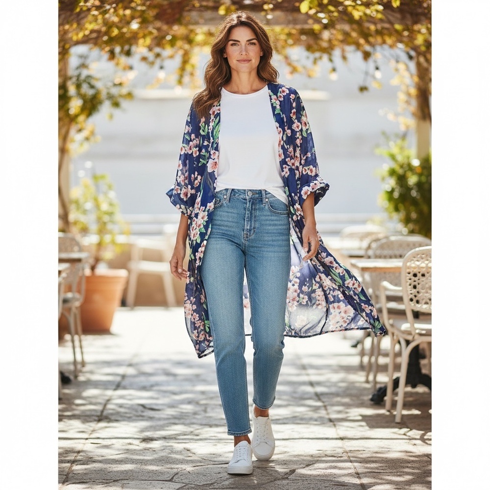 NWT Blue Floral Kimono Top